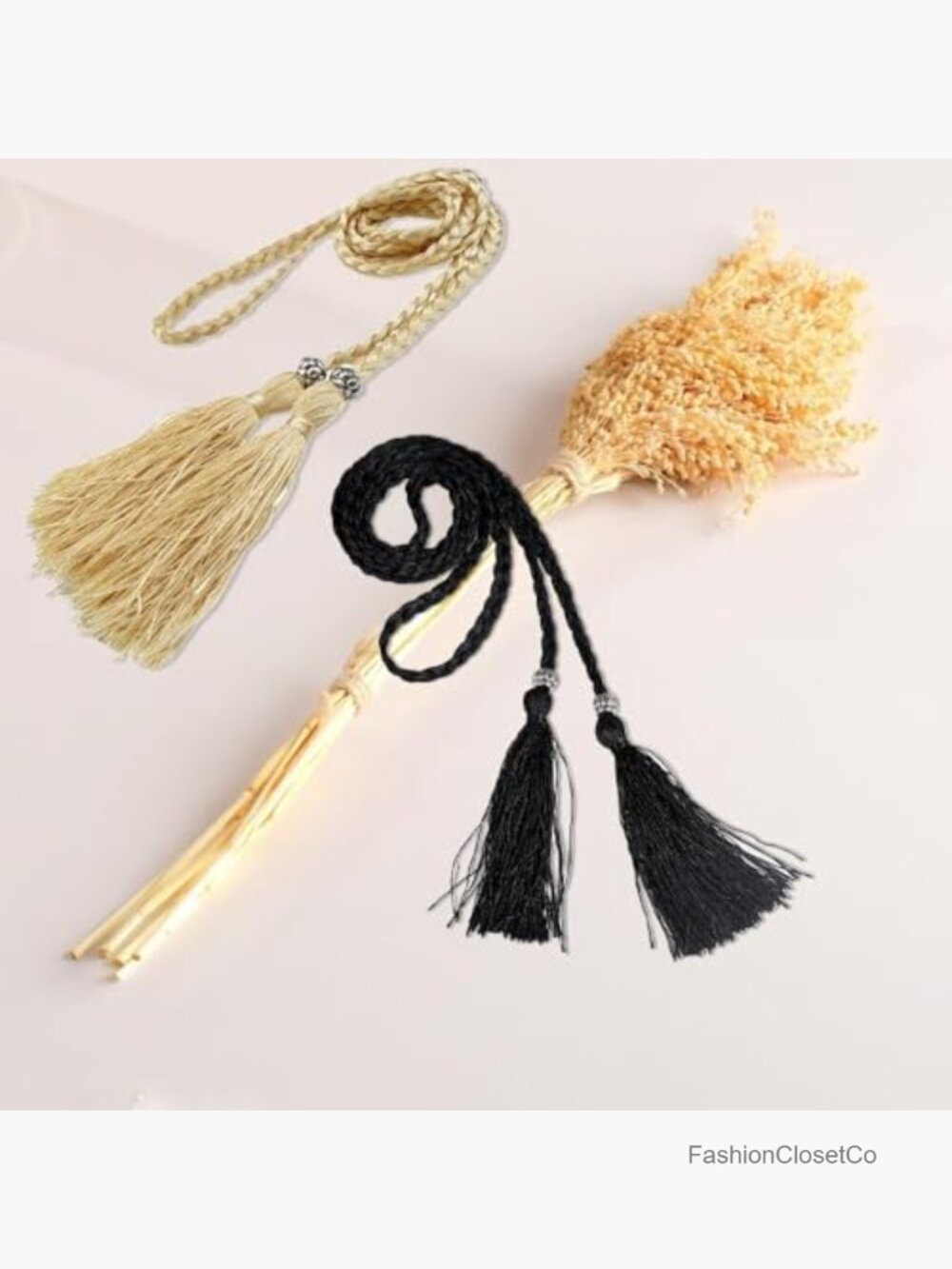 2pcs Tassel Braided Waist Belts, Skinny Tie Rope Belts for Dresses Skirts - Picture 6 of 7